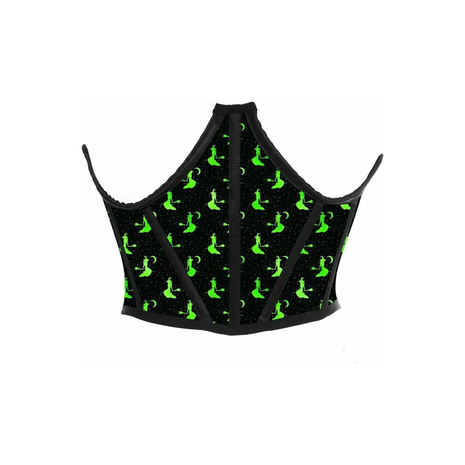4182 Lavish Black & Green Witches Satin Open Cup Waist Cincher Xlarge